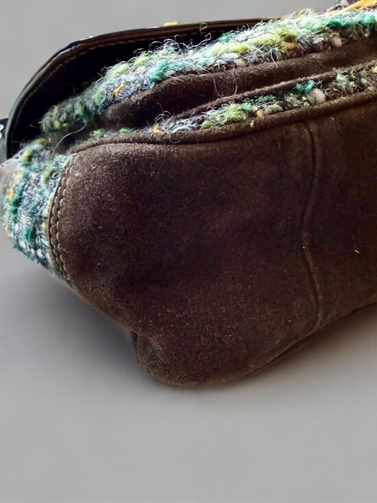 Coach Y2K Green Chelsea Tweed Brown Suede Shoulder Bag 8F18 - Picture 6 of 12